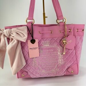 Juicy Couture Tale Tote Quilted Pink cherry blossom with Bow